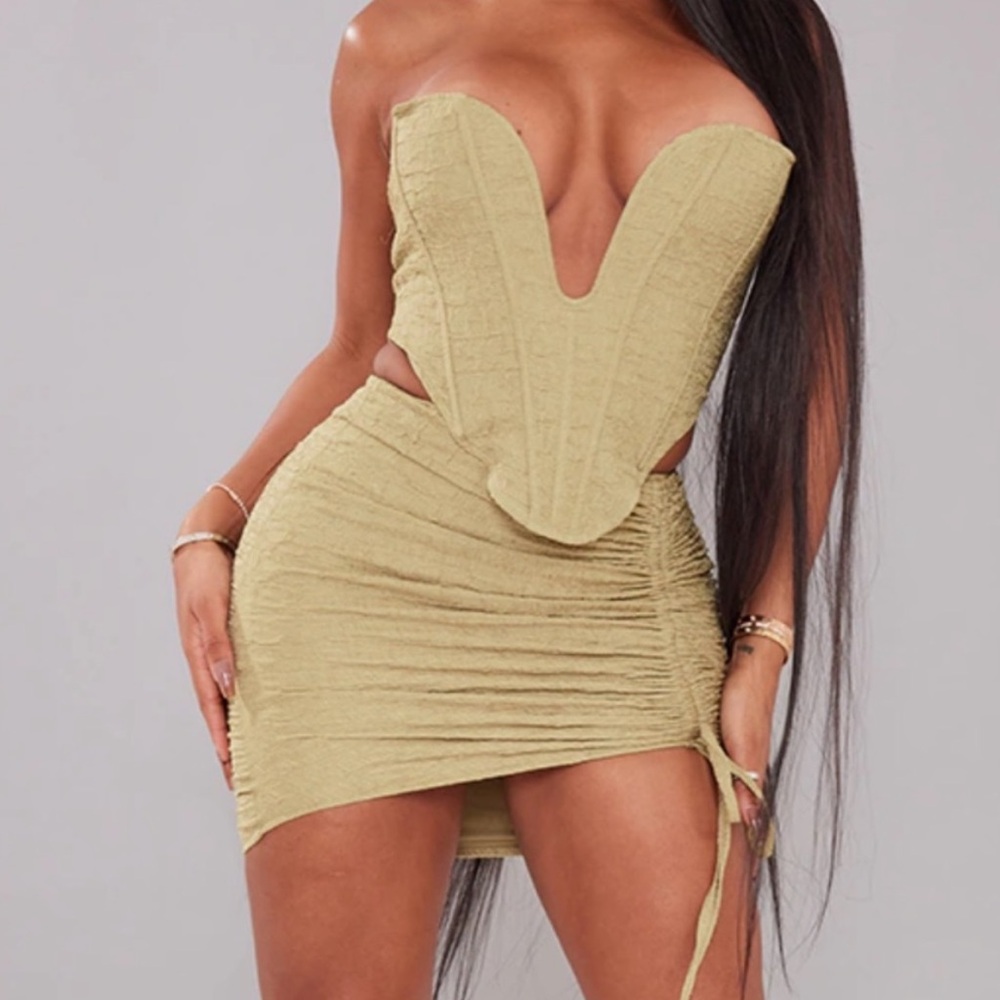 Olive Textured Plunge Corset top 4 NWT